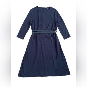 Peserico Women’s Wool Navy Midi‎ Knee Length Work Career Casual Tie Waist Dress